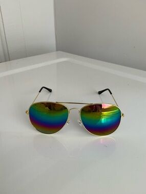 Men's Gold Aviator Sunglasses with Mirrored Multi-Color Lenses